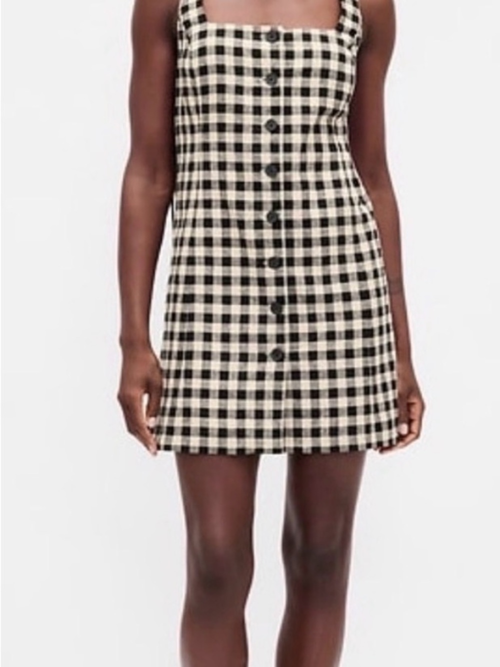 GAP Black & Cream Gingham Button-Front Mini Dress
